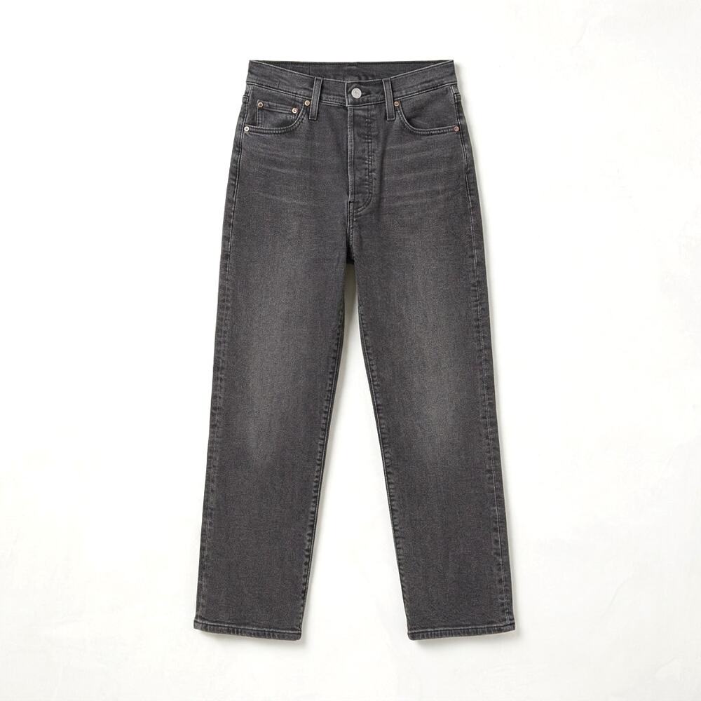 Levi's Ribcage High Rise Ankle Jeans Faded Black Button Fly Womens 26x27